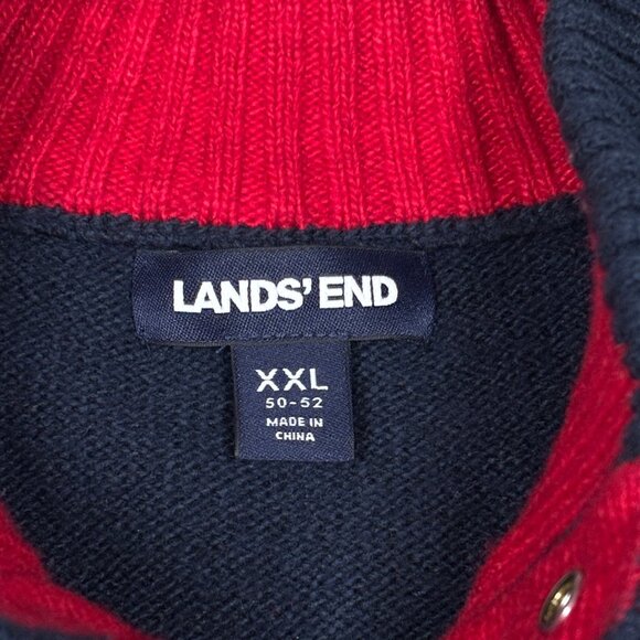 Lands End Wool Blend Fair Isle Nordic Snowflake 1/4 Button Knit Sweater Mens XL - Picture 6 of 11